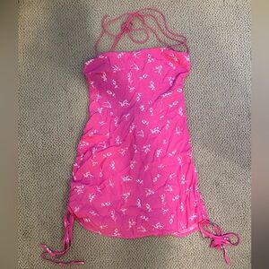 Pink Floral Backless Mini Dress